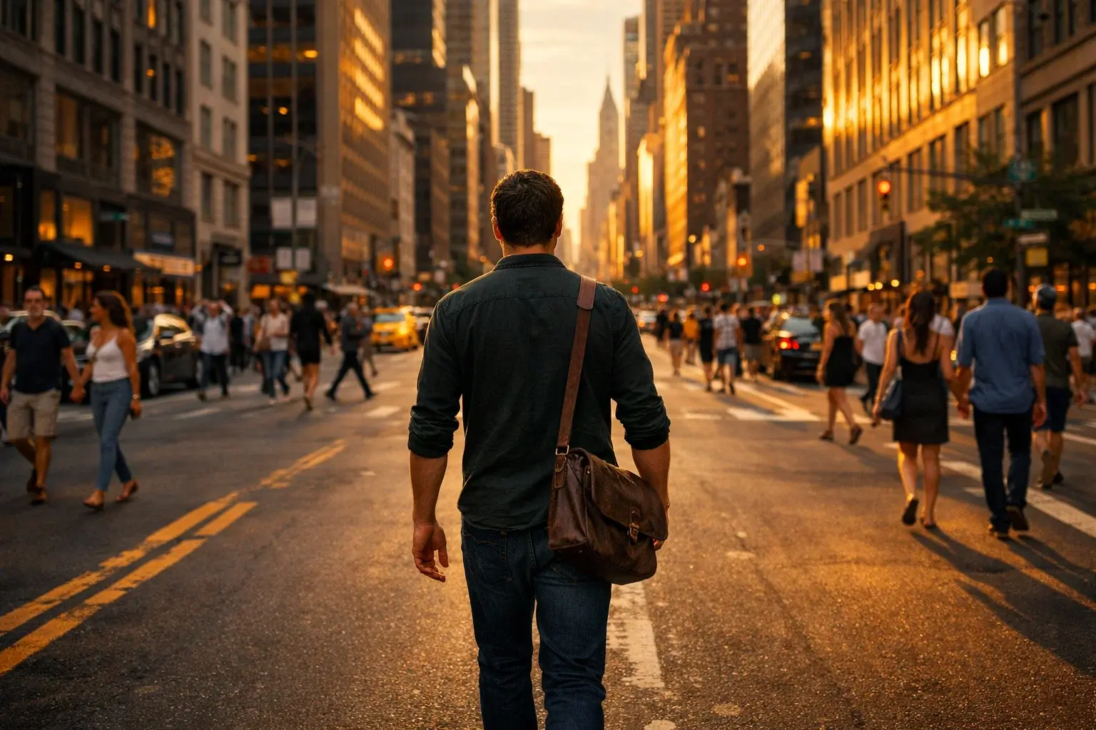 Selbstbewusster Mann geht allein durch die Stadt – Symbol für Selbstvertrauen