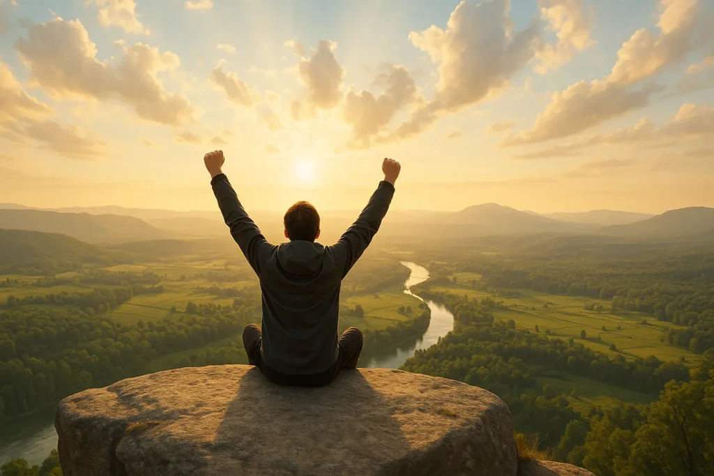 Mann verlässt seine Komfortzone – Symbol für persönliches Wachstum und Selbstvertrauen