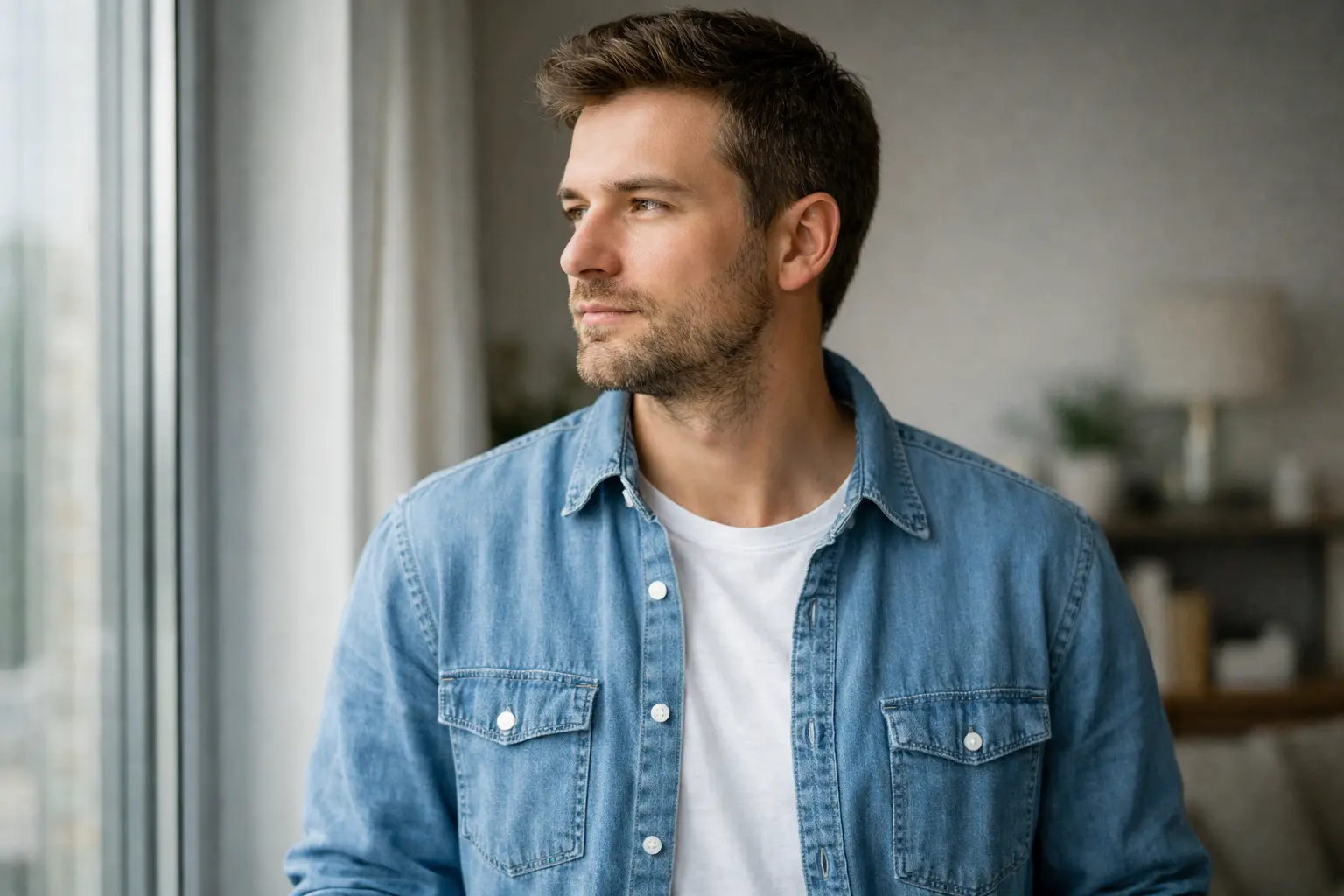 Nachdenklicher Mann am Fenster – Angst vor Ablehnung und Selbstzweifel