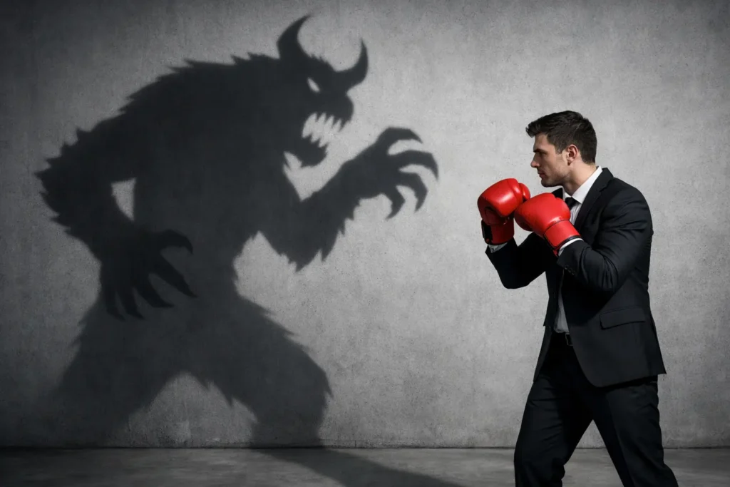 Mann stellt sich seiner Angst vor Ablehnung und kämpft gegen innere Zweifel