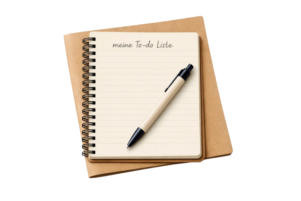 Notizbuch mit To-do Liste als Übung um mutig zu handeln